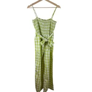 House of Harlow 1960 Linen Gingham Jumpsuit Green & White